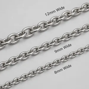 Bracciali a catena punk hip hop in acciaio inossidabile da 8 mm, 9 mm e 12 mm