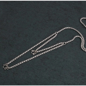 Polished silver-tone stainless steel box chain necklace with retro S-shaped hook clasp