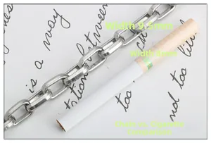 Detail view of 9.5mm wide stainless steel chain necklace with OT clasp punk design