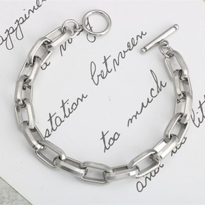 Minimalist Stainless Steel Chunky Chain Bracelet For Men Women Unisex Industrial Style T-Bar Clasp Geometric Link Bracelet Silver Tone Fashion Jewelry