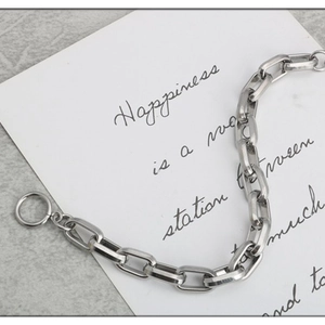 Industrial silver stainless steel chunky chain bracelet with rectangular O-ring link design