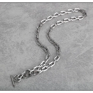 Collana punk hip-hop in acciaio inossidabile a maglie rettangolari con chiusura OT