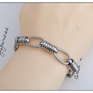 Handmade stainless steel OT buckle punk hip hop chain bracelet with textured oval links