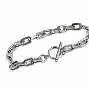 Collana punk in acciaio inossidabile con maglie rettangolari e chiusura a barra a T