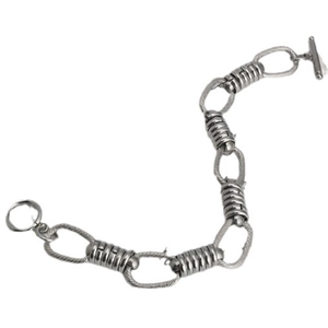 Handmade stainless steel O-chain bracelet with industrial toggle clasp and textured links