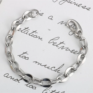 Bracciale a Catena Grossa Hip Hop Acciaio al Titanio Uomo Donna Punk Lucido Argento Color Acciaio Con Chiusura a Moschettone