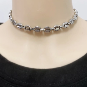 Retro punk style coffee bean pig nose chain necklace in silver stainless steel for unisex