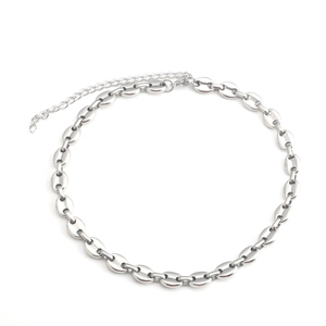 Retro punk silver pig nose coffee bean chain necklace with adjustable lobster clasp