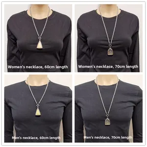 Comparison of 60cm and 70cm stainless steel bead chains on male and female models