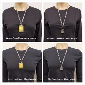 Twisted stainless steel chain necklace length comparison 60cm vs 70cm on model
