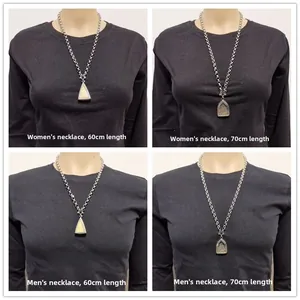 Comparison of 60cm and 70cm stainless steel pearl chains on male and female models