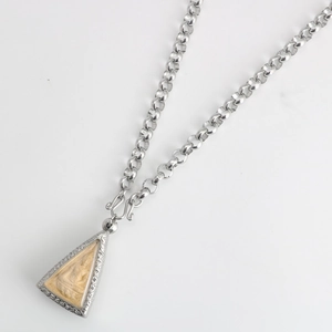 Retro stainless steel rolo chain necklace with a triangular Buddhist deity pendant