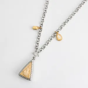 Stainless steel Thai Buddha amulet necklace with M-shaped clasp and multiple pendants