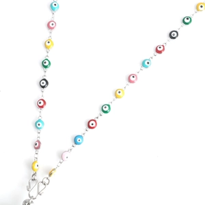 Colorful Evil Eye bead chain with silver metal S-hooks for glasses or necklace