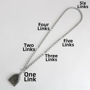 Silver stainless steel box chain necklace with six pendant hooks in Thai amulet style