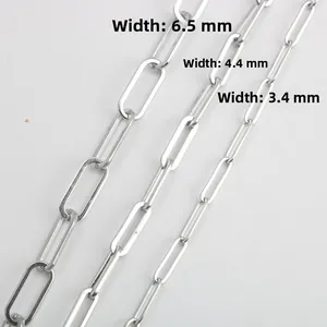 Stainless steel paperclip chains in 3.4mm, 4.4mm, and 6.5mm widths for pendants