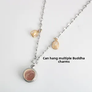 Silver stainless steel pig nose chain with multiple hooks for Thai Buddha amulets