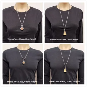 Length comparison of 60cm and 70cm stainless steel pendant necklaces on men and women