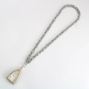 Thai style silver stainless steel woven chain necklace with colorful enamel buddha pendant