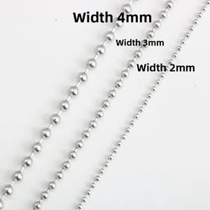 Comparison of stainless steel ball chains in 2mm, 3mm, and 4mm width sizes