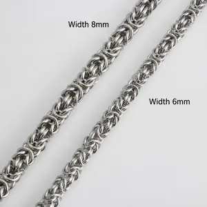 Silver stainless steel Byzantine chain necklaces in 6mm and 8mm widths for men