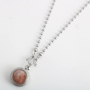 Silver stainless steel bead chain necklace with vintage Thai Buddha amulet pendant