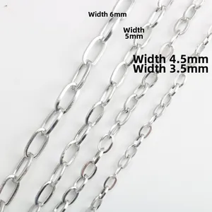 Comparison of stainless steel link chains in four widths: 3.5mm, 4.5mm, 5.0mm, and 6.0mm