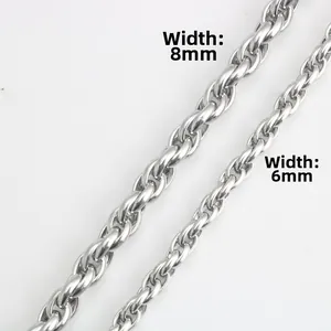 Vue détaillée de chaînes torsadées en acier inoxydable de 6 mm et 8 mm de large
