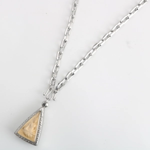 Silver stainless steel Thai Buddha amulet pendant necklace with rectangular link chain