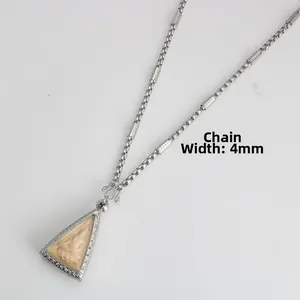 Detail of a 4mm stainless steel square chain necklace with a Buddha pendant