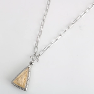 Silver stainless steel O-chain necklace with a carved triangle religious Buddha pendant