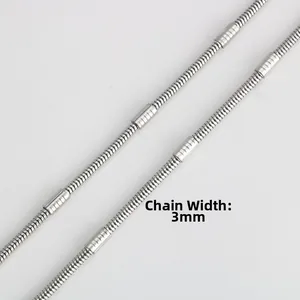Close-up of 3mm silver stainless steel snake chain showing detailed link texture