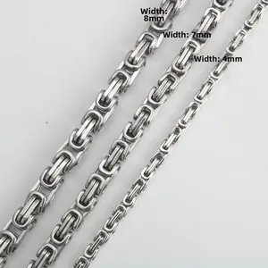 Comparison of stainless steel Byzantine chains in 4mm, 7mm, and 8mm widths