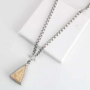 Vintage Stainless Steel Box Chain Necklace With Religious Triangle Pendant For Men Women Retro Hip Hop Buddhist Jewelry