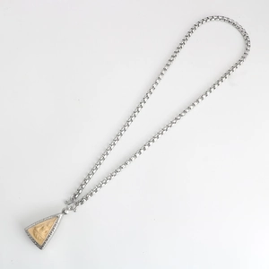 Titanium steel square link necklace with carved Buddha portrait pendant on white background