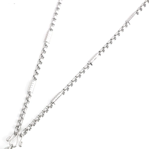 Silver stainless steel box chain necklace with cylindrical tube beads and hook clasps