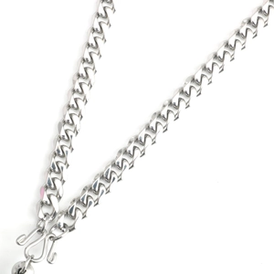 Polished stainless steel Cuban link necklace with classic S-shaped metal hook clasp