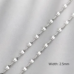 Polished silver stainless steel lip chain necklace with 2.5mm width flat metal links