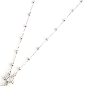 Polished stainless steel bead chain necklace with silver spheres and gold S-hook clasp