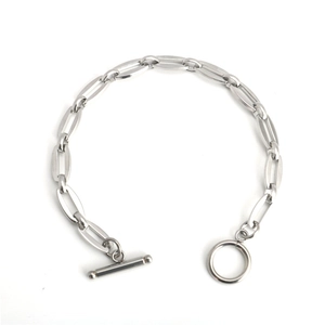 Bracciale a catena minimalista in acciaio inossidabile argento con classica chiusura OT