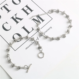 Bracelet Chaîne à Nœud en Acier au Titane Rétro Hip Hop Homme Femme Industriel Géométrique Rond Fermoir à Bascule Bijoux