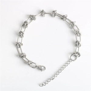 Bracelet chaîne hip hop argenté avec anneaux torsadés et fermoir mousqueton réglable