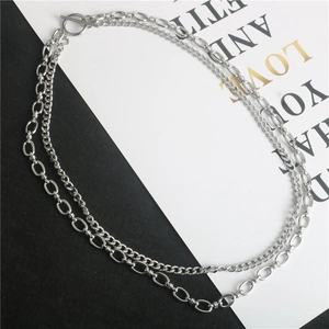 Collana a Catena Doppia in Acciaio al Titanio Minimalista Argento Catena a Marciapiede Patchwork Gioielli Hip Hop Street Unisex