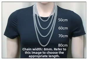 Detailed length comparison of 8mm stainless steel cuban link chains from 50cm to 80cm