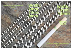 Size comparison of silver Cuban link chains in 6mm to 13mm widths on stone background