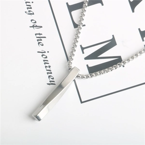 Stainless Steel Twisted Pillar Pendant Necklace For Men Women Minimalist Silver Tone Box Chain Hip Hop Streetwear Jewelry Accessory