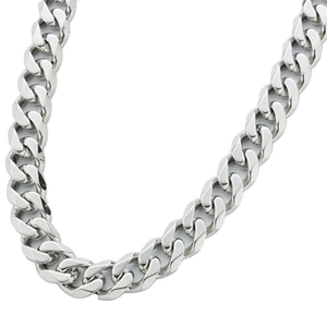 Polished silver stainless steel Cuban link chain necklace with high gloss finish