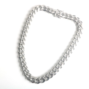 Collier maille cubaine classique en acier inoxydable argenté avec fermoir dragon robuste
