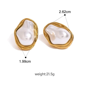 Pendientes dorados irregulares con perlas barrocas, tamaño 2,62 cm x 1,99 cm, estilo retro