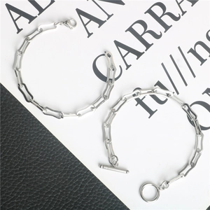 Bracciale a maglie rettangolari in stile punk hip hop in acciaio inox con chiusura OT